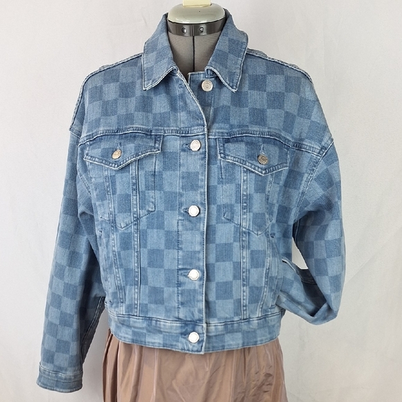wild fable Jackets & Blazers - Wild Fable Checkerboard Light Wash Denim Jacket - Blue